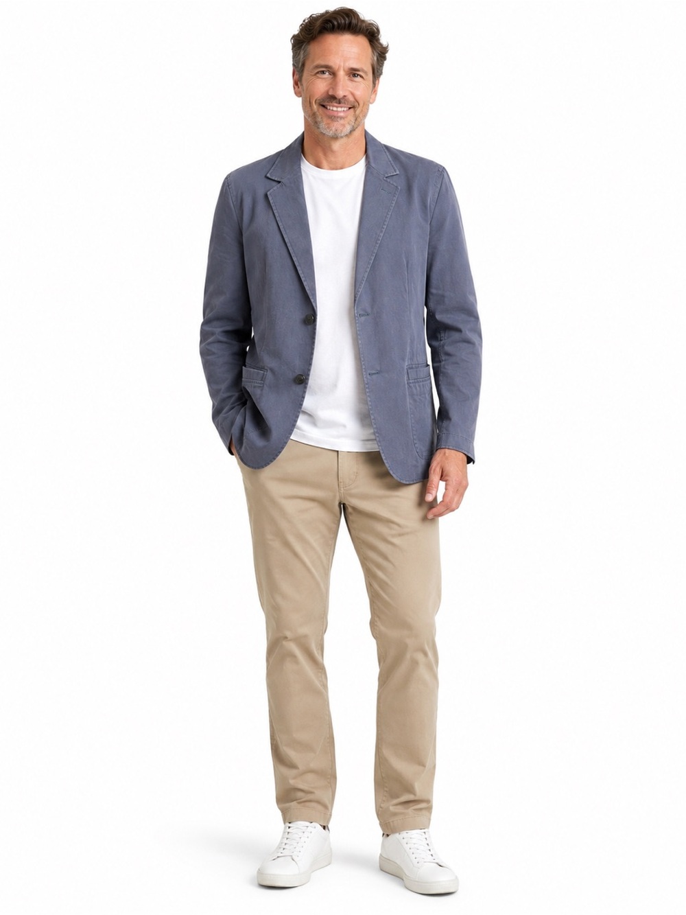Men's Slate Blue Two-Button Cotton Blazer - Classic Tailored Sport Coat